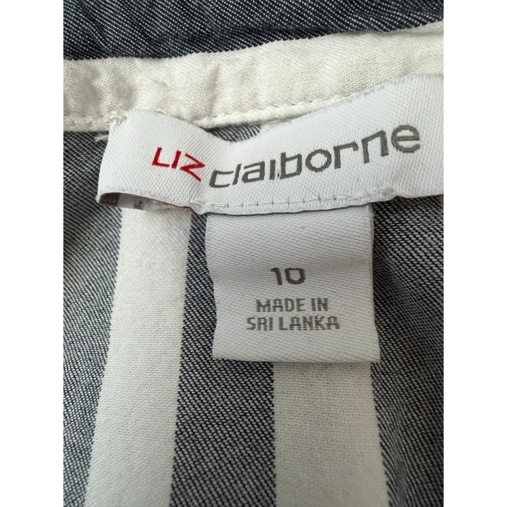Liz Claiborne Women's Striped Sleeveless Cotton Shirt Dress Blue White Size 10 - Picture 4 of 5